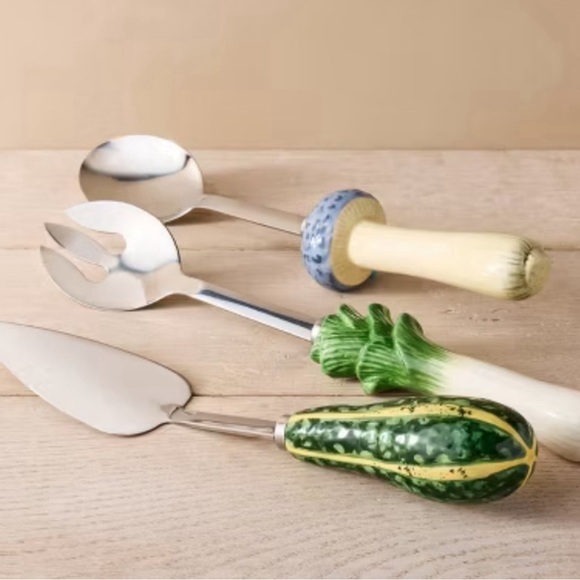 John Derian - 3pc Stoneware Salad Flatware Serving Set - Picture 2 of 8